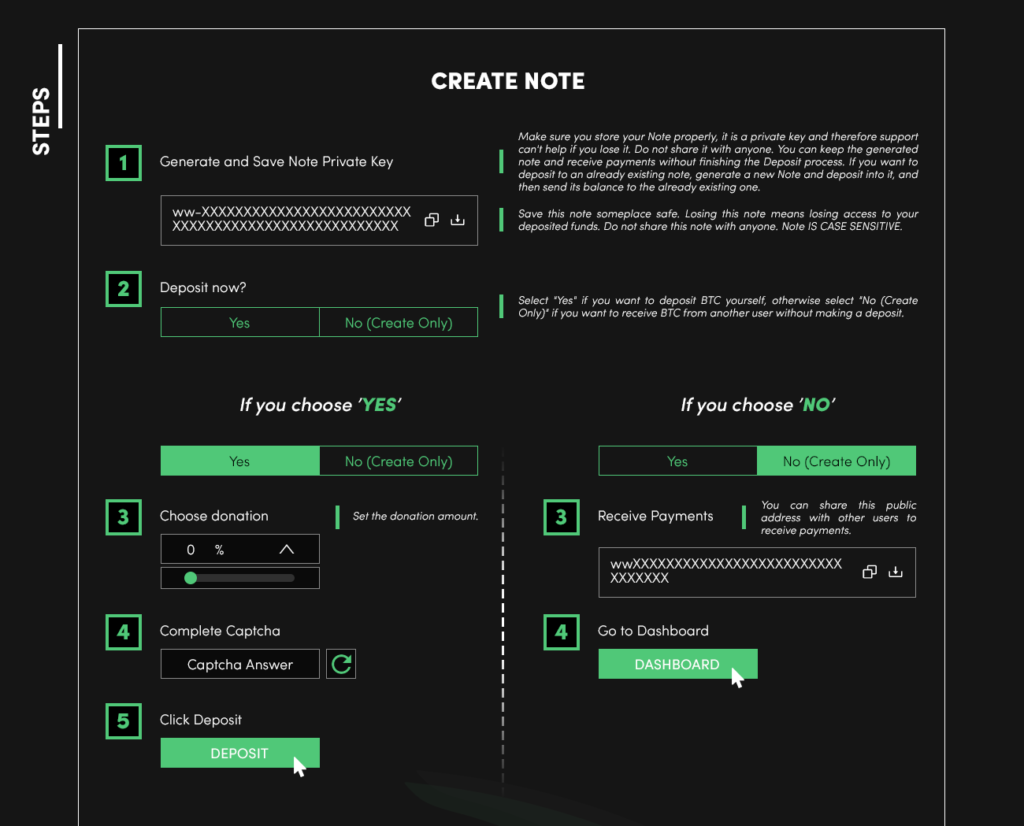 A user interface of a bitcoin mixer